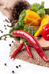 Hot chili peppers with basil