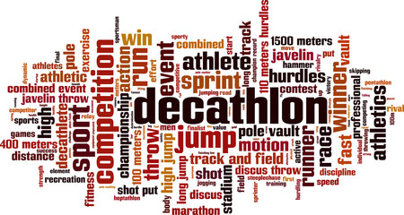 Decathlon word cloud concept. Vector illustration