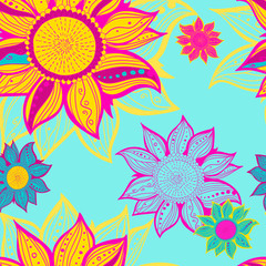 Fototapeta na wymiar Colorful flower seamless pattern background