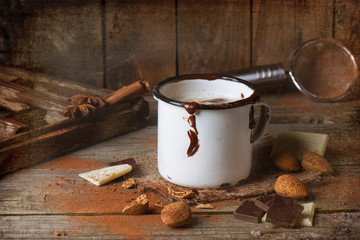 Vintage mug with hot chocolate