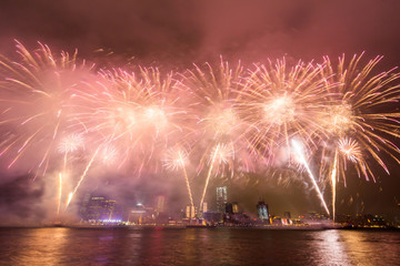 Fireworks Show along Victoria harbor in Hong Kong