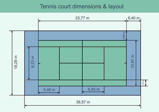 Big tennis court with dimensions and layout
