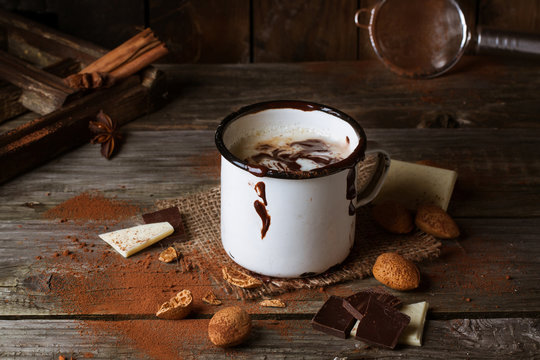 Vintage mug with hot chocolate