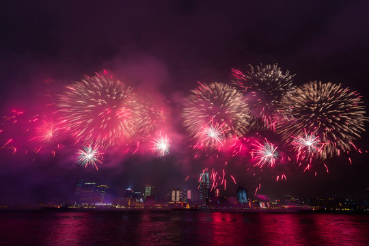 Fireworks Show along Victoria harbor in Hong Kong