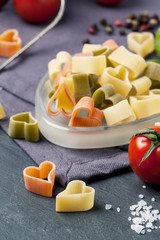 Dry pasta as hearts