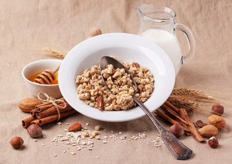 Muesli with milk and honey