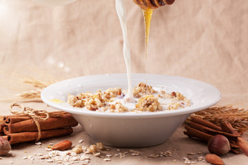 Muesli with milk and honey