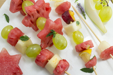 Fruit kebab. Fruit salad uniquely arranged like kebab.