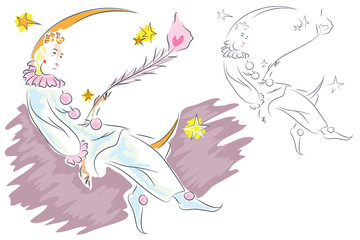 Vector illustration. Clown on the month