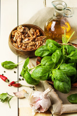 Basil, nuts and olive oil