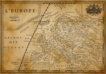 Fototapeta na wymiar Old European map on old paper