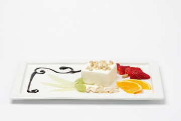 Sweet dessert on white plate.