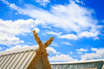 Decorate roof of building in temple with sky background