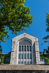 Old beautiful stone church with blue sky