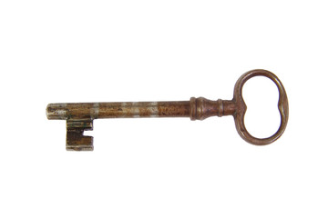 Antique key isolated on white background