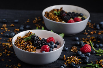 Homemade pudding with berries