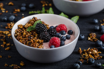 Homemade pudding with berries