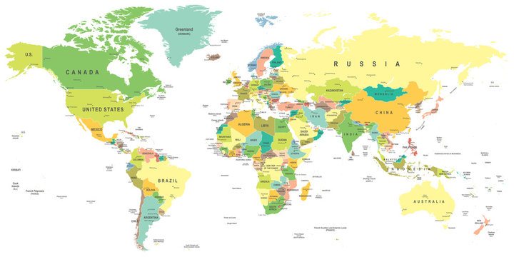 Fototapeta Mapa świata - bardzo szczegółowe ilustracji wektorowych.