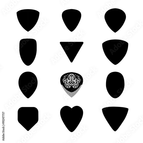 "Guitar picks. Different types of musical plectrum silhouette