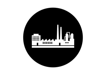 Black and white factory icon on white background