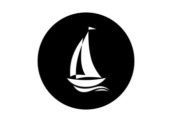 Black and white sailboat icon on white background