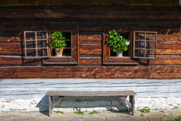 Face of Wooden cottage from Nolcovo, Turiec - Museum of the Slovak Village, Martin, Slovakia