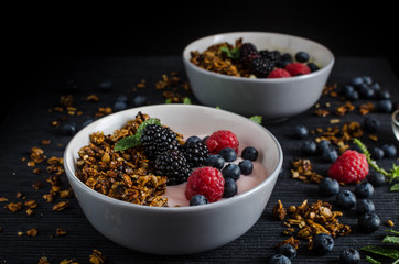 Homemade pudding with berries