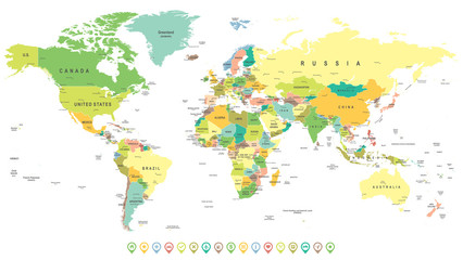 Fototapeta na wymiar World Map and Navigation Icons - illustration.