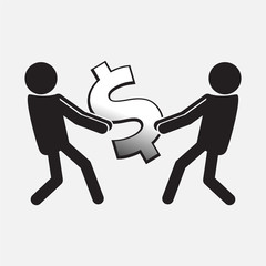 Two Man pulling a money symbolt illustration