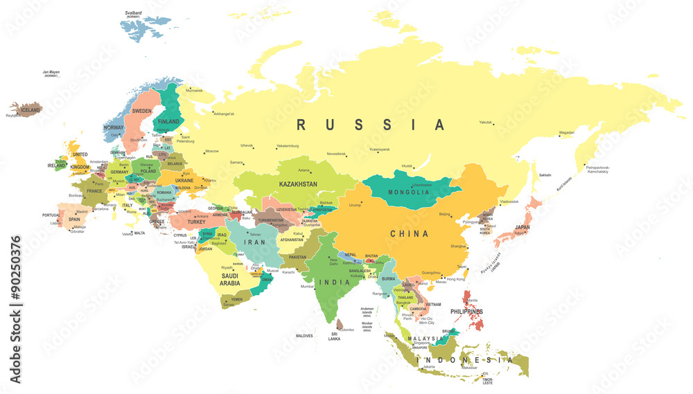 Wall mural eurasia map - highly detailed vector illustration.