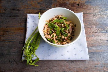 Spicy minced pork salad, The north-eastern Thai style food