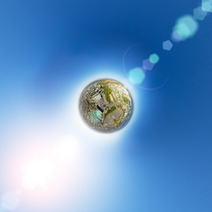 Aerial view of downtown. Crossroads, houses, buildings and parks