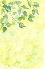 Fototapeta premium Watercolor brich branch on yellow background 