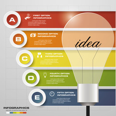 Design Business Chart 5 Steps Diagram in Light Bulb Shape. Simple&Editable Vector.