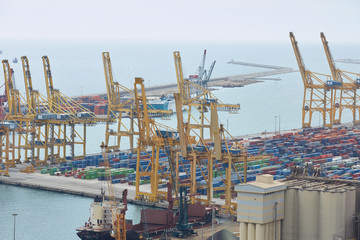 Fototapeta premium view of the cargo sea port in Barcelona