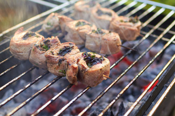meat rolls grilled on skewers