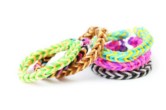 Colorful Loom Bracelet Rubber Bands Isolated On White Background