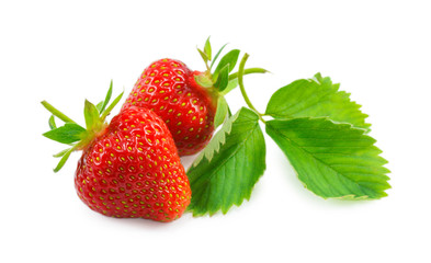 Two strawberries isolated on white background