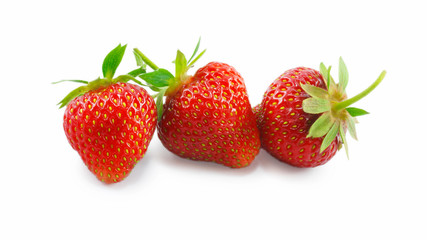 three strawberries isolated on white background