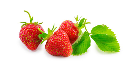 three strawberries isolated on white background
