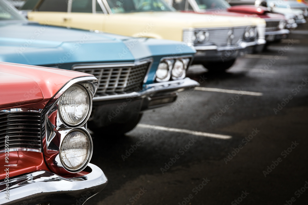 Wall mural classic cars parked in a row