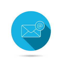 Envelope mail icon. Email message with AT sign.