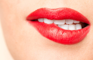 beautiful lips with red lipstick