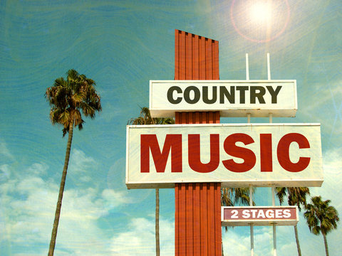 Aged And Worn Vintage Photo Of Country Music Sign