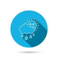 Rain and sun icon. Water drops with cloud sign.