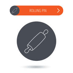 Rolling pin icon. Kitchen baker roller sign.