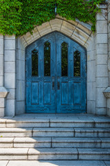Classic blue wooden door for old church