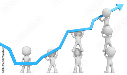 Download "Team Result. Dude 3D characters X7 business people pushing up Blue Graph. White background ...