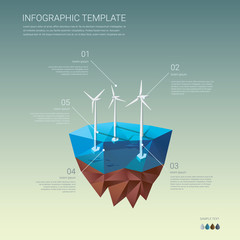 Offshore wind farm infographics template. Ecological power plant
