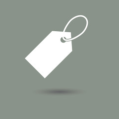 Price tag icon in modern style with shadow and gray background. Symbol of sale and gift card.